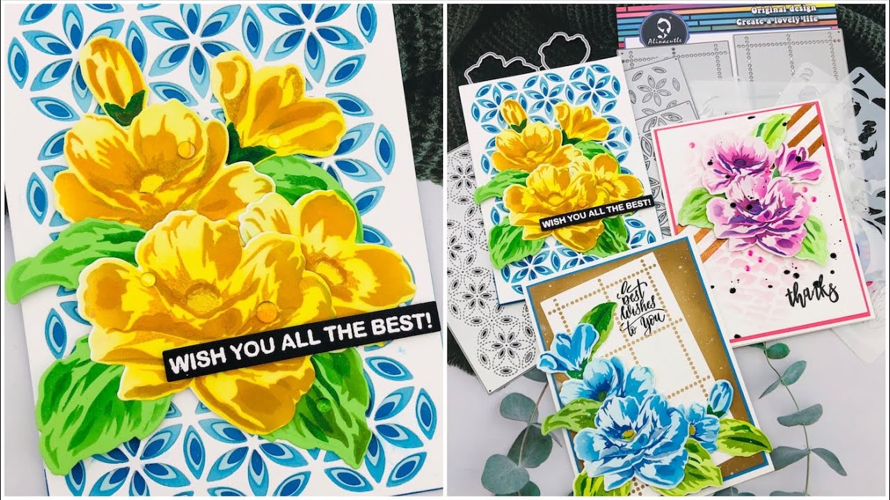 2 Card Making Tutorial | New Release 5 Layered Flower Stencils- #Alinacutle® #AlinaCraft