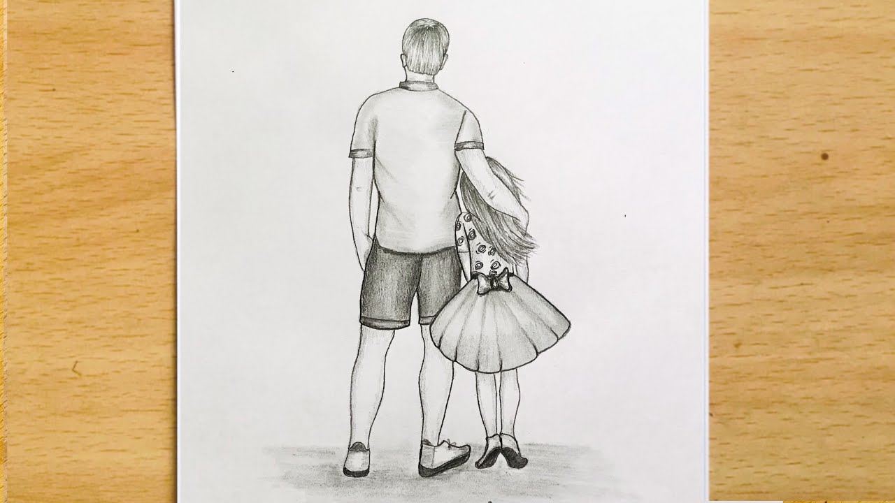 Father's Day Special Drawing || Easy way to Draw Father and Daughter -Step by Step || Pencil Sketch