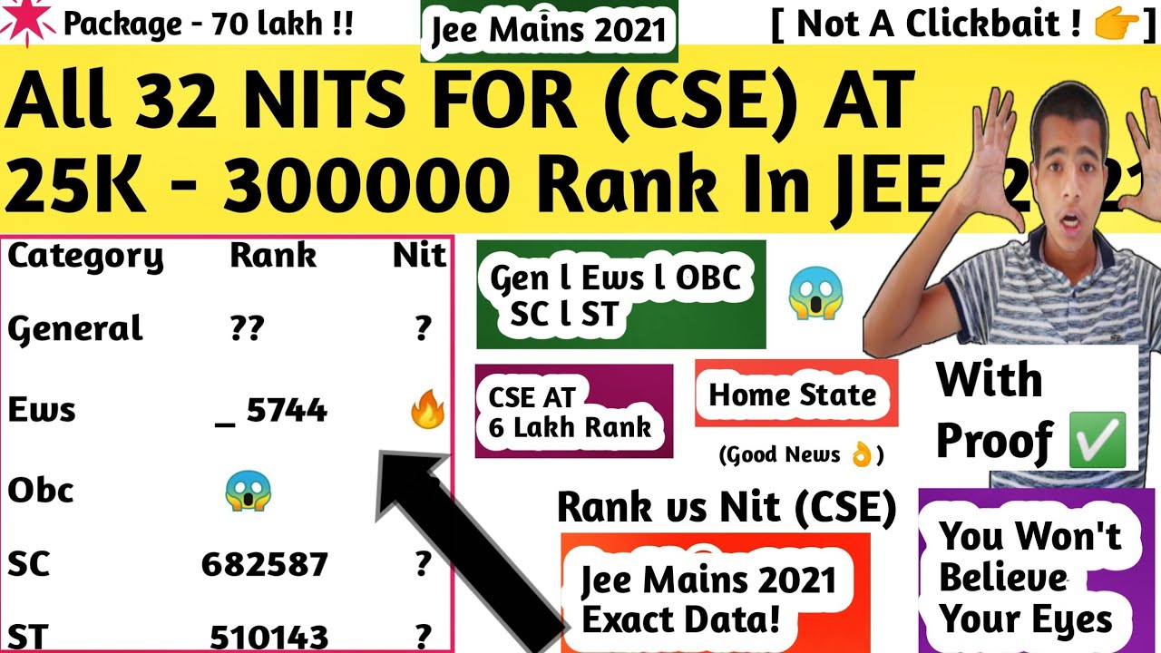 All 32 NITS For (CSE) At 25,000-300000 Rank In Jee Mains 2021🔥l CSE At Very Low Rank 🎉 AllCategories