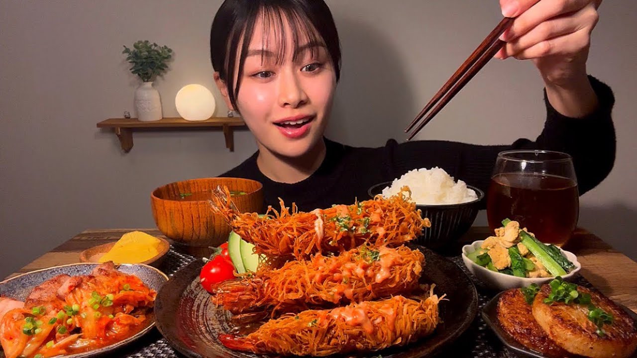 【ASMR】パリパリエビフライ定食[EatingSounds モッパン 咀嚼音 먹방]