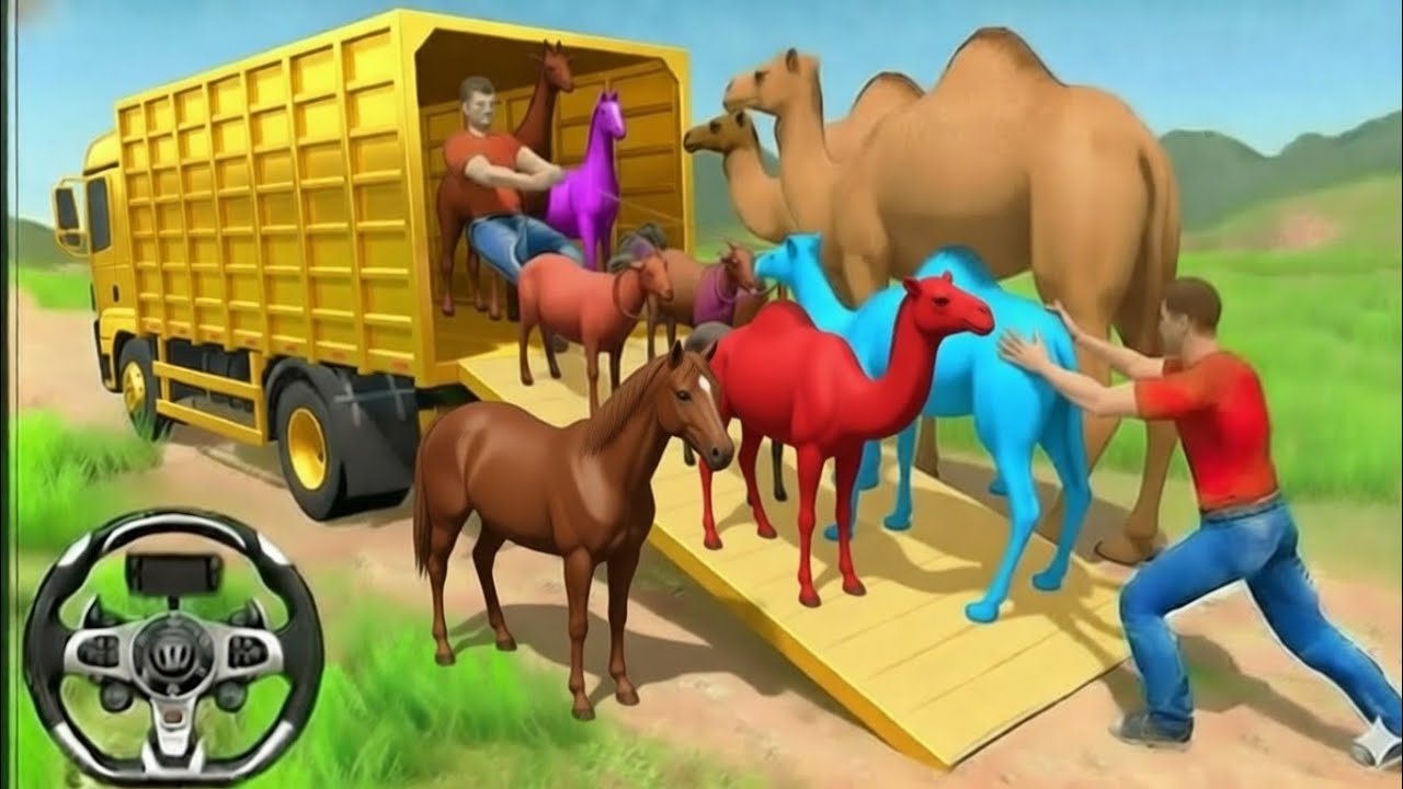 Long Slide Game With Elephant Gorilla BuffaloAnimal Transport Cargo Truck 2024 - #‎Adnan Guru part3