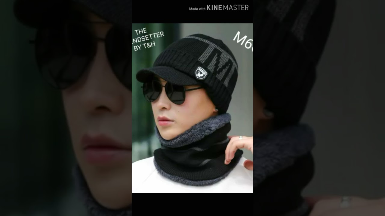 mens hat winter cap with skulls neck muffler  