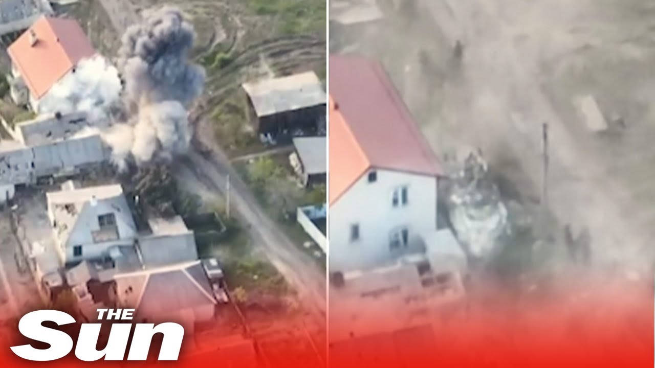 Russian troops run for their lives as Ukrainian soldiers shell base