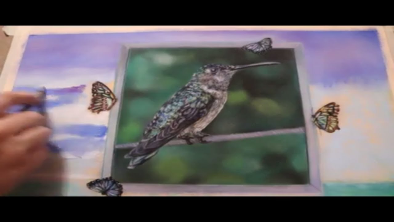 How to Draw a Humming bird with soft pastels and pastel pencils . Time lapse drawing.