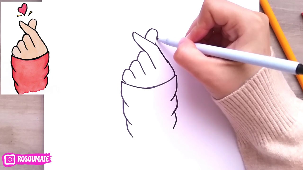 رسم سهل   تعليم رسم يد وقلب الحركة الكورية للاطفال خطوة بخطوة   رسومات اطفال