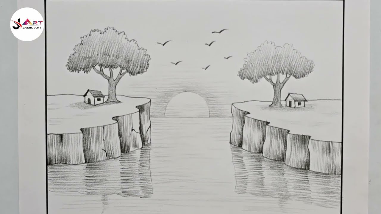 Scenery Drawing easy and Beautiful with Pencil 