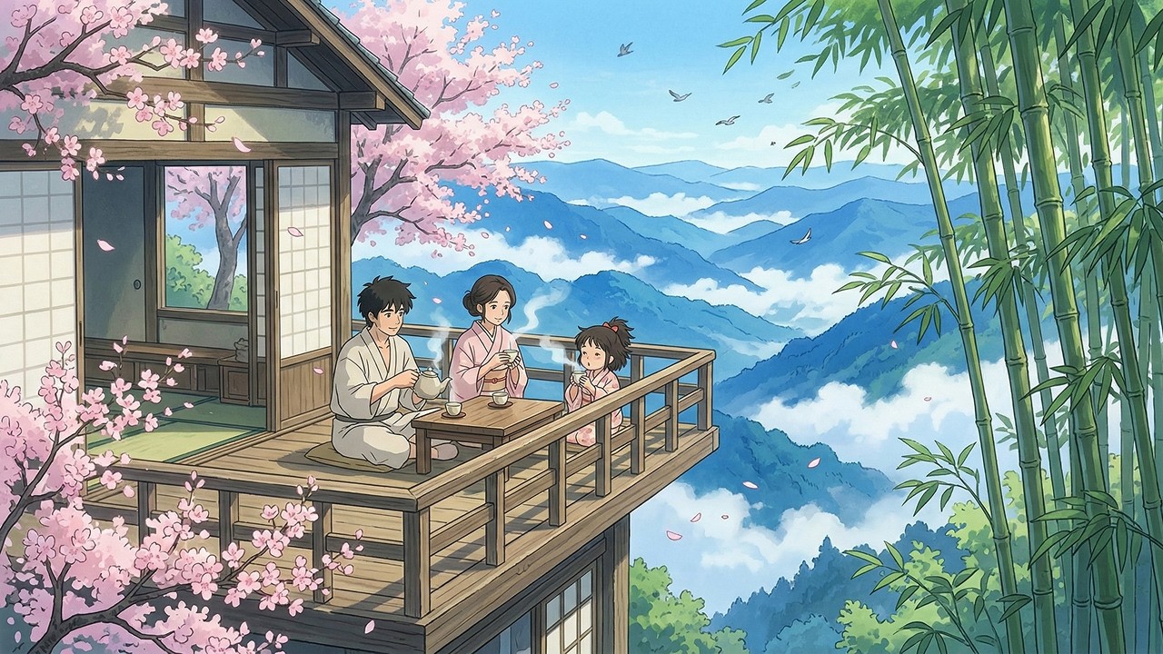 Spring Morning in a Mountain Sakura Home | Peaceful Family Lo-Fi (Ghibli Style)