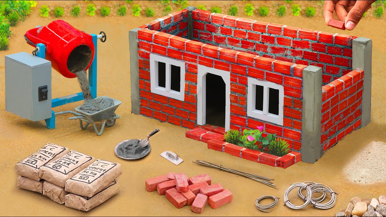 Lightning strikes electric pole - DIY mini house making with bricks science project & cement