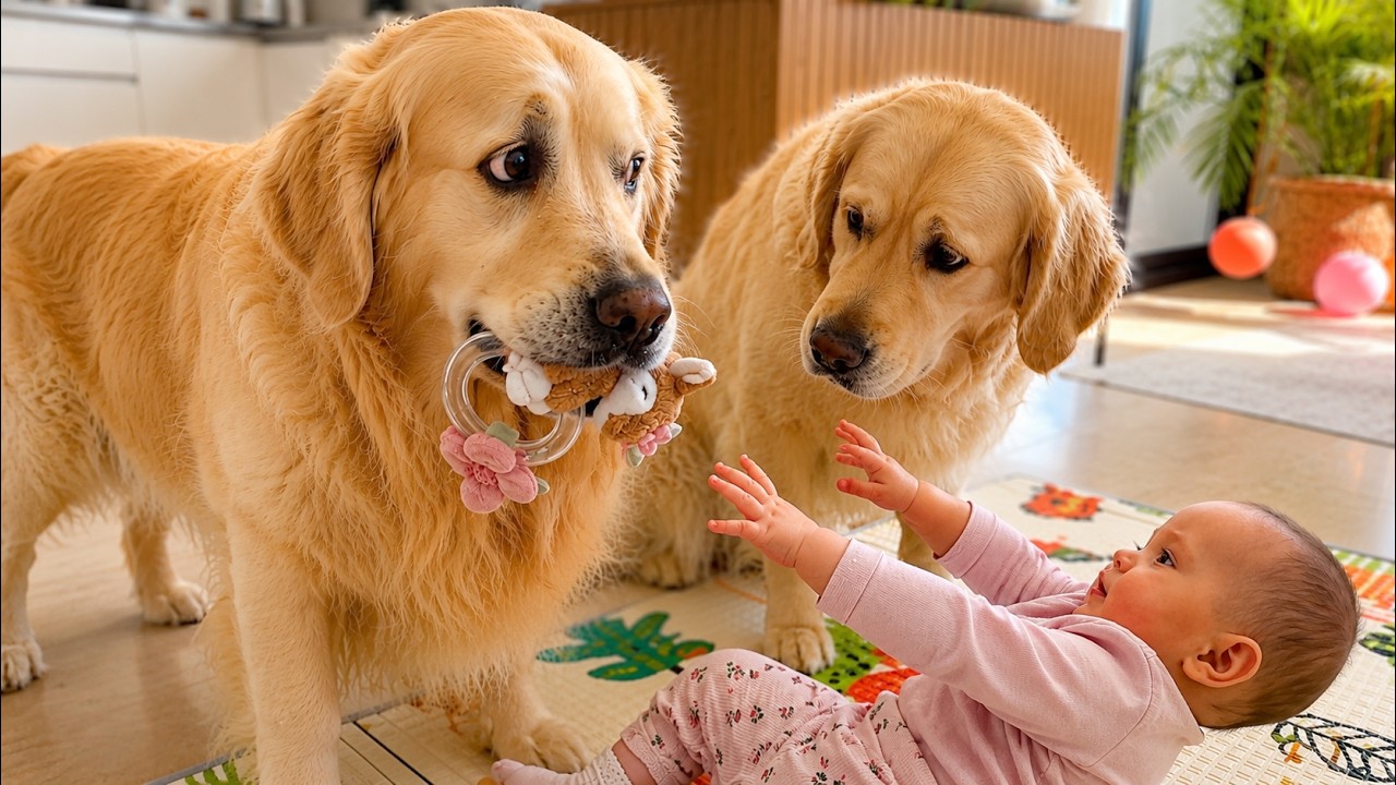 Golden Retrievers Caught Stealing the Baby’s Toy