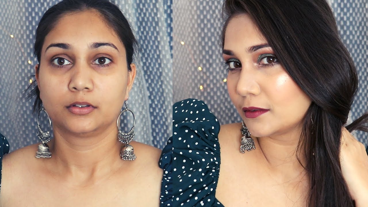 New Affordable Makeup Try On | Indian Wedding Guest Makeup Green & Brown Smokey Eyes | Nidhi Katiyar