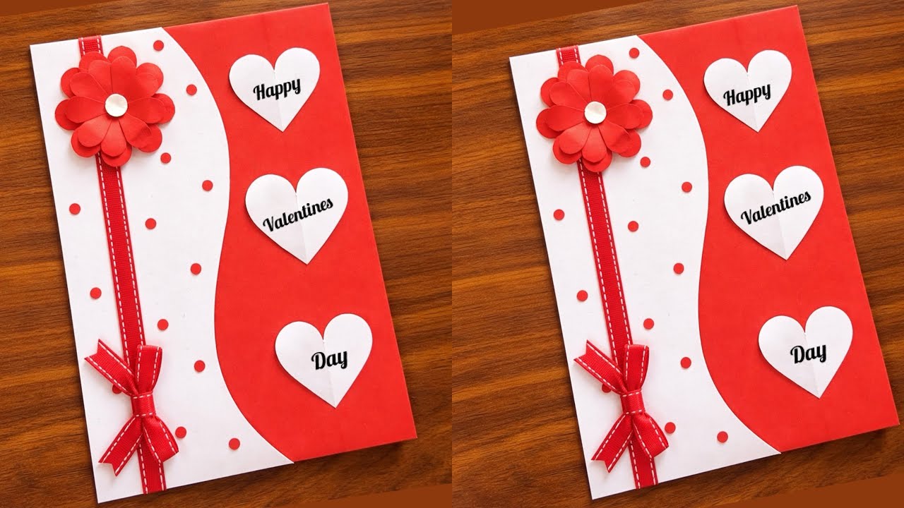 Easy & beautiful white paper handmade happy valentines day greeting card 