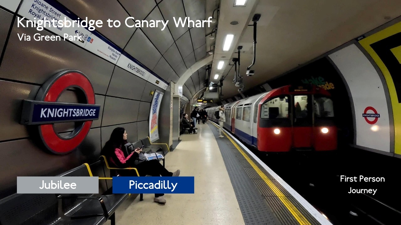 London Underground First Person Journey: Knightsbridge to Canary Wharf via Green Park