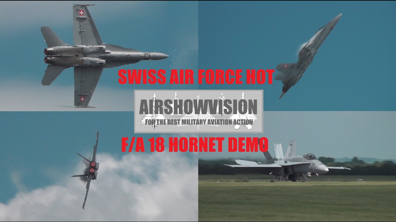 Демонстрация швейцарского истребителя F18 Hornet на авиашоу в Уоддингтоне, 2012 (airshowvision)
