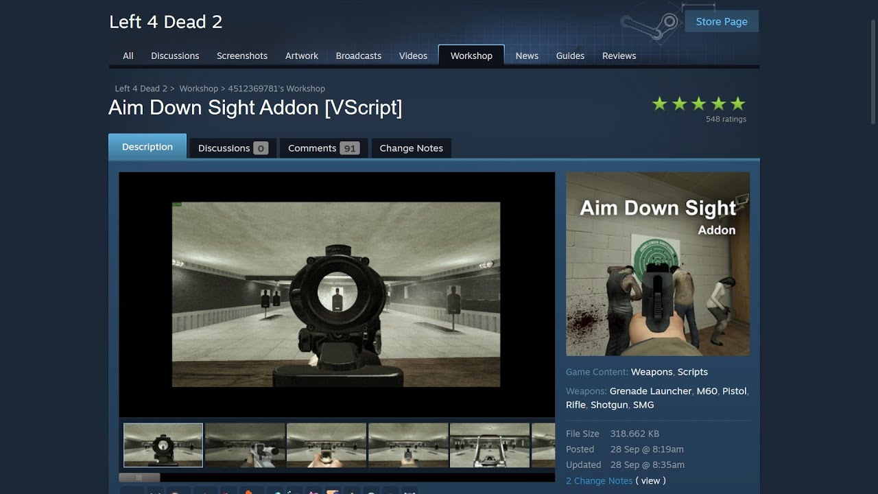 This Addon Mod is finally added to Workshop Aim Down Sight in Left 4 Dead 2 gameplay