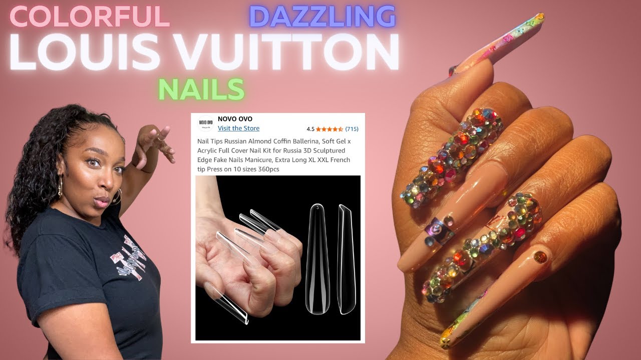 Colorful Louis Vuitton Nails w: NOVO OVO Russian Almond nail tips