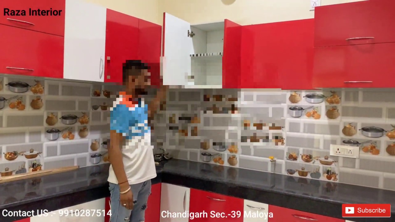 Modular Kitchen Design Red &White Colour|| How to make a modular kitchen in low budget