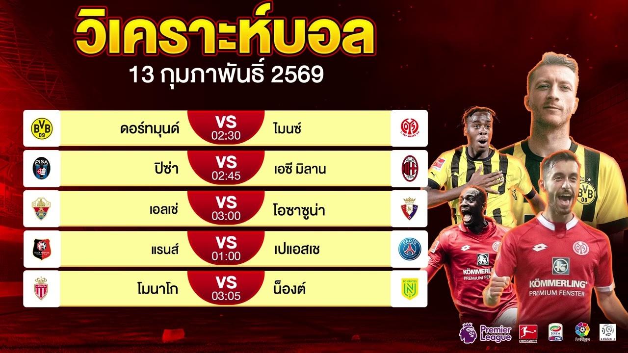 วิเคราะห์บอลวันนี้ที่ 13/2/2569