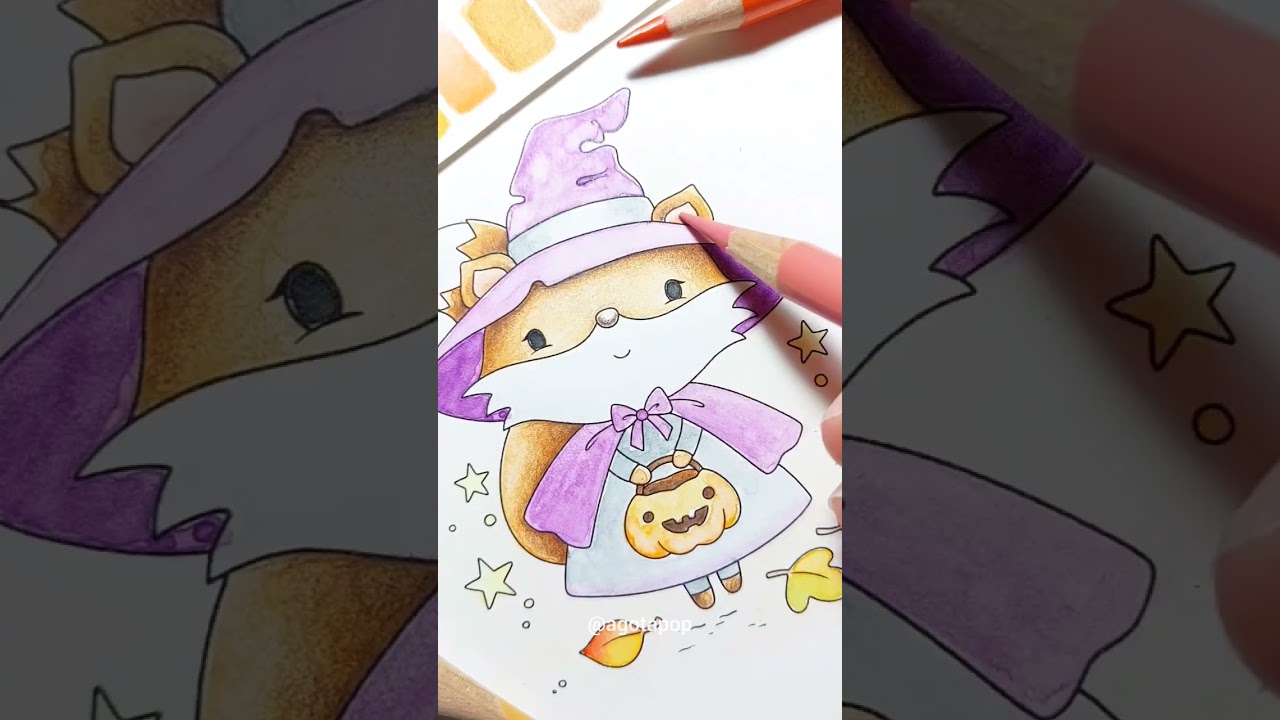 Happy Halloween! 🥰🦊🧡💜👻🪄✨  Find this cute tiny fox to colour on my Etsy AgotaPopIllustration. 🧡