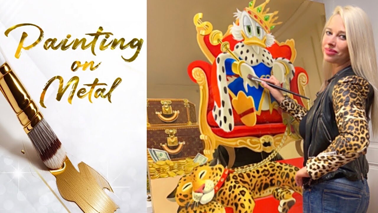 Painting on metal -Scrooge Mc Duck & leopard