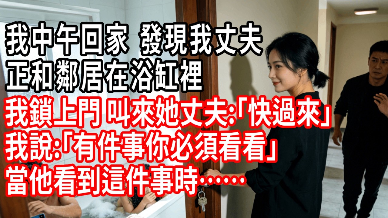 我中午回家，發現我丈夫正和鄰居在浴缸裡。笑著鎖上門，叫住她丈夫:｢快過來，有件事你必須看看｣當他看到這件事時……#情感故事 #人生感悟 #生活经验