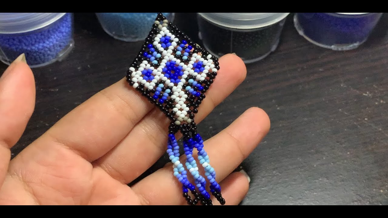 ARETES/LAVERO OJO DE DIOS HUICHOL TONOS AZULES PASO A PASO