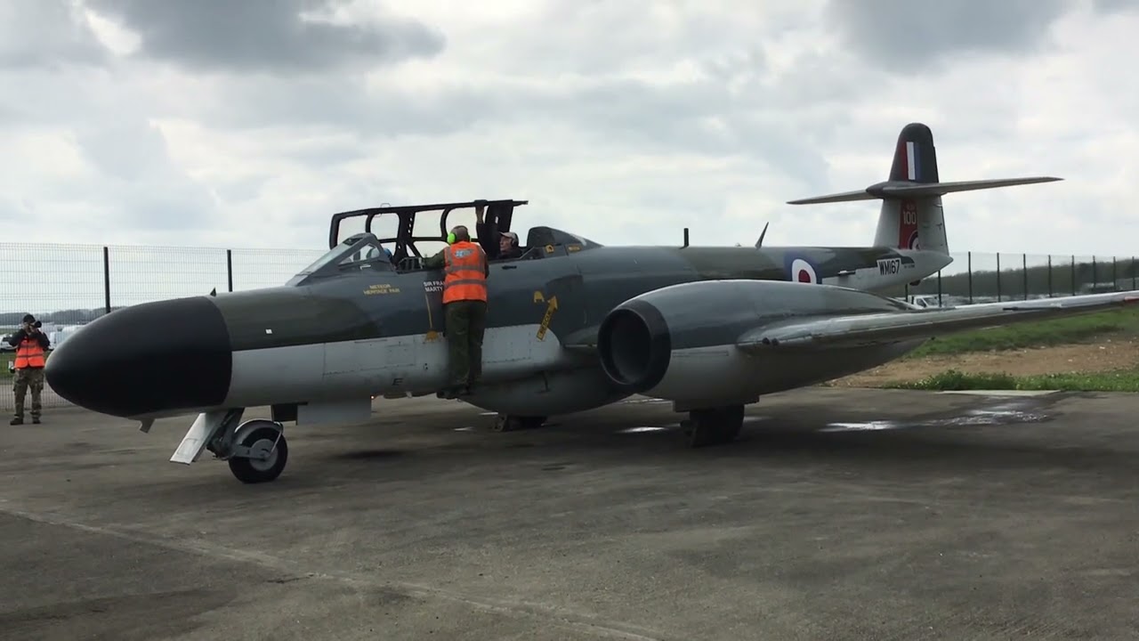 Bruntingthorpe - Gloster Meteor NF.11 start up, engine run and shut down