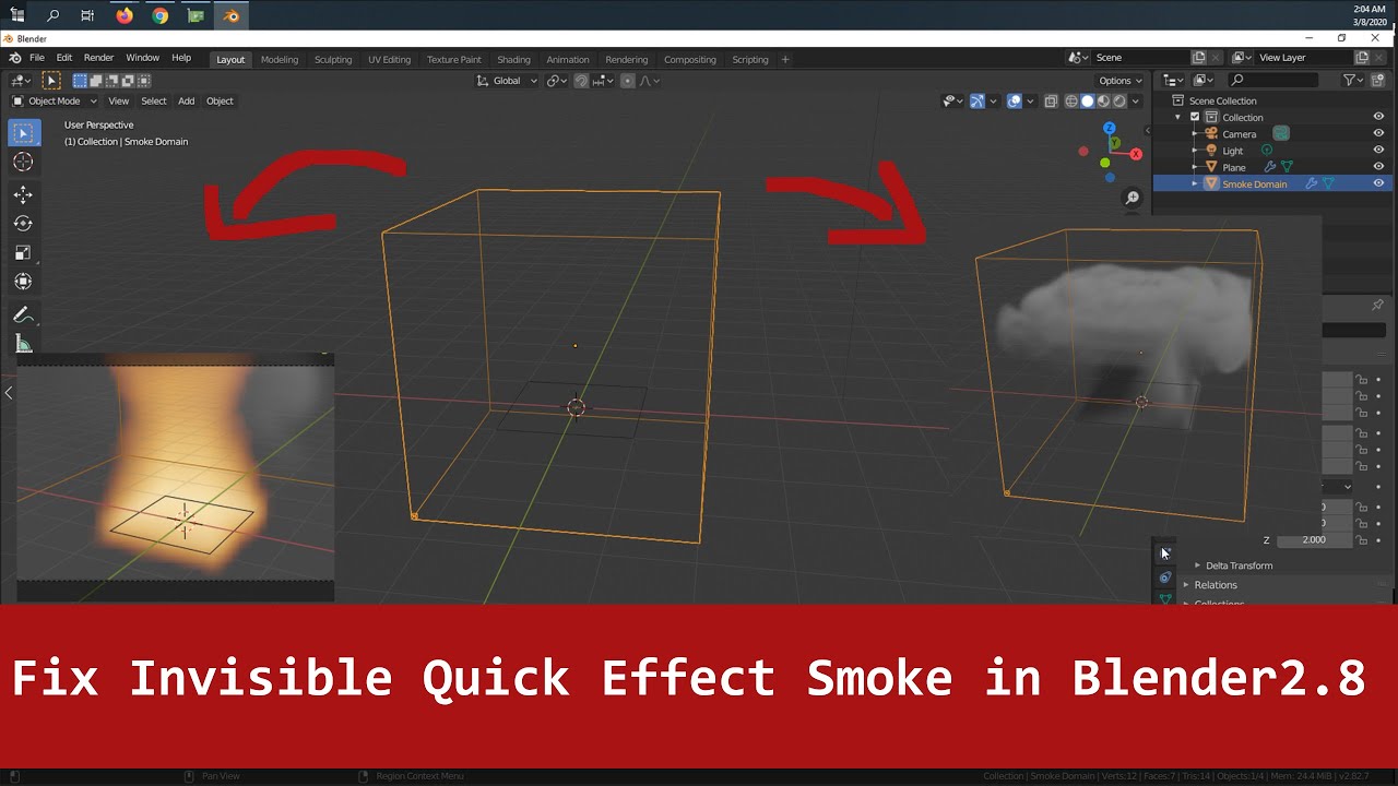 Fixing Quick Effect Smoke and Fire not Showing in Blender 2.8.2