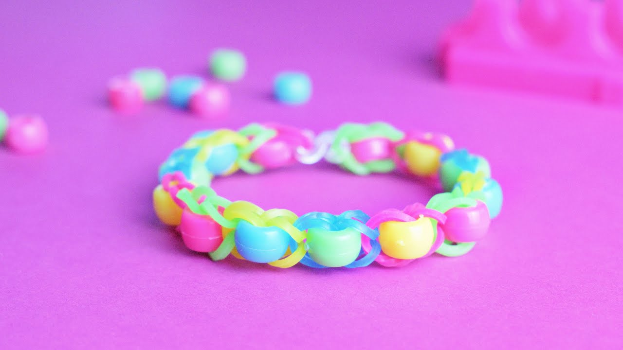 DIY - How To Make Rainbow Loom Bracelet with Beads - EASY TUTORIAL - Friendship Bracelet