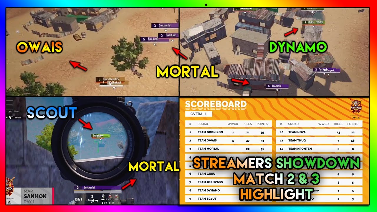 Dynamo v/s Mortal v/s Owais || Match 2 & 3 Highlight  || PUBG Mobile - Streamers Showdown | Day 1