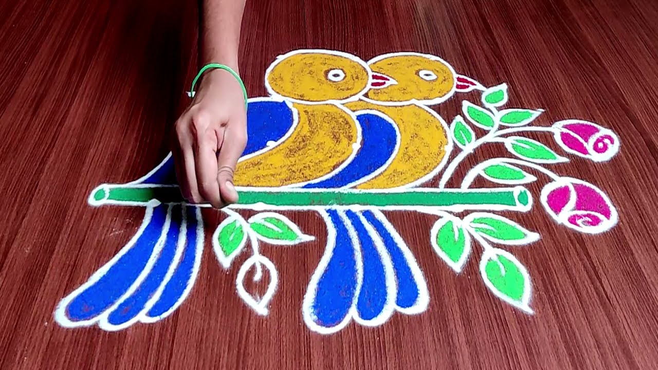 New Year Rangoli 2022 | 4x4  Dots New year Special Birds Kolam | New Year 2022 Muggulu Designs