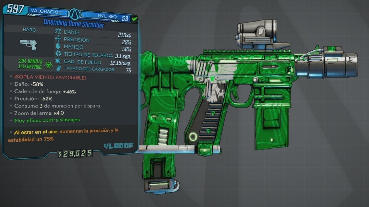 Borderlands 3 Guía de armas unicas Bone shredder ``¡SOPLA VIENTO FAVORABLE!.´´