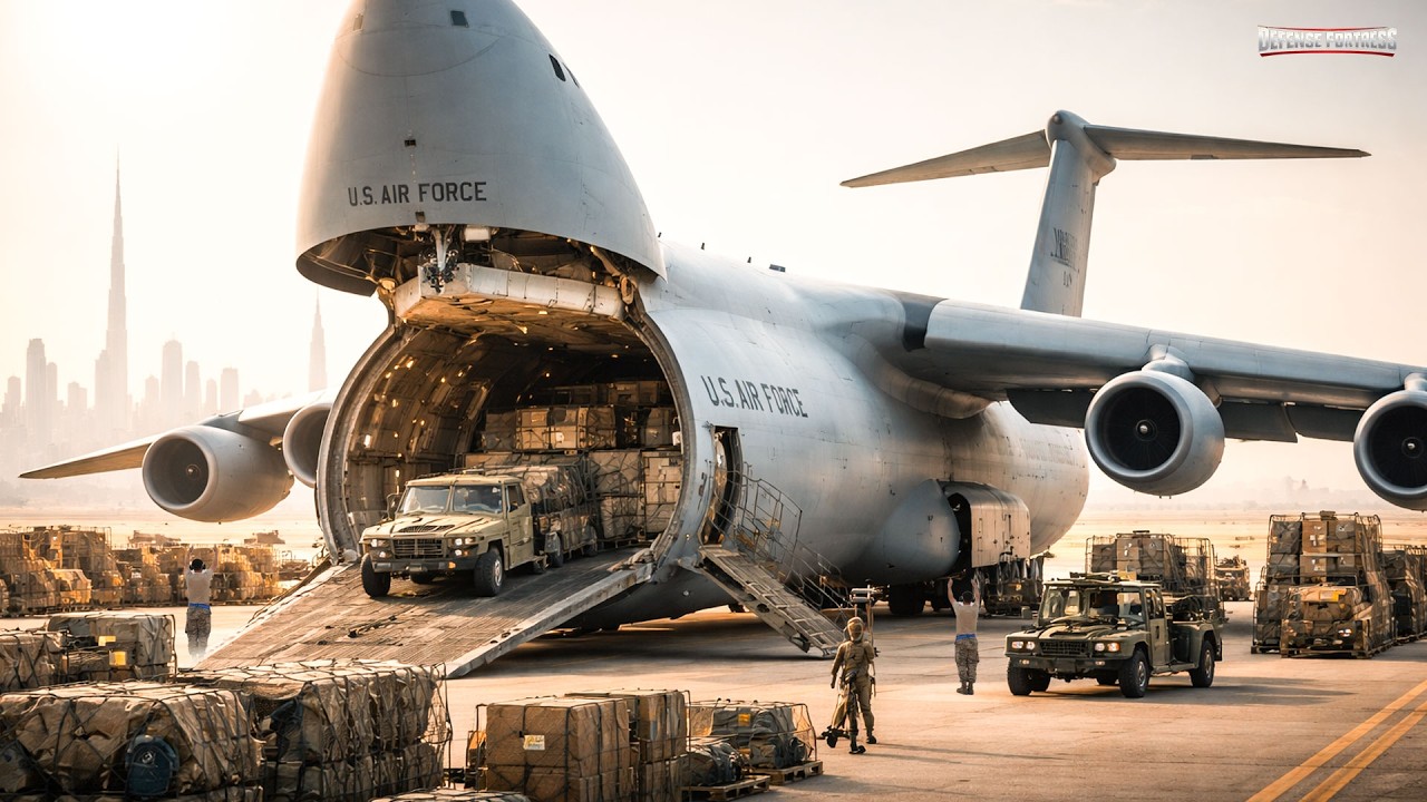 IRAN FEAR! C-5 Transport Aircraft Full of War Equipment at Arrive at Al Dhafra Air Base in Dubai