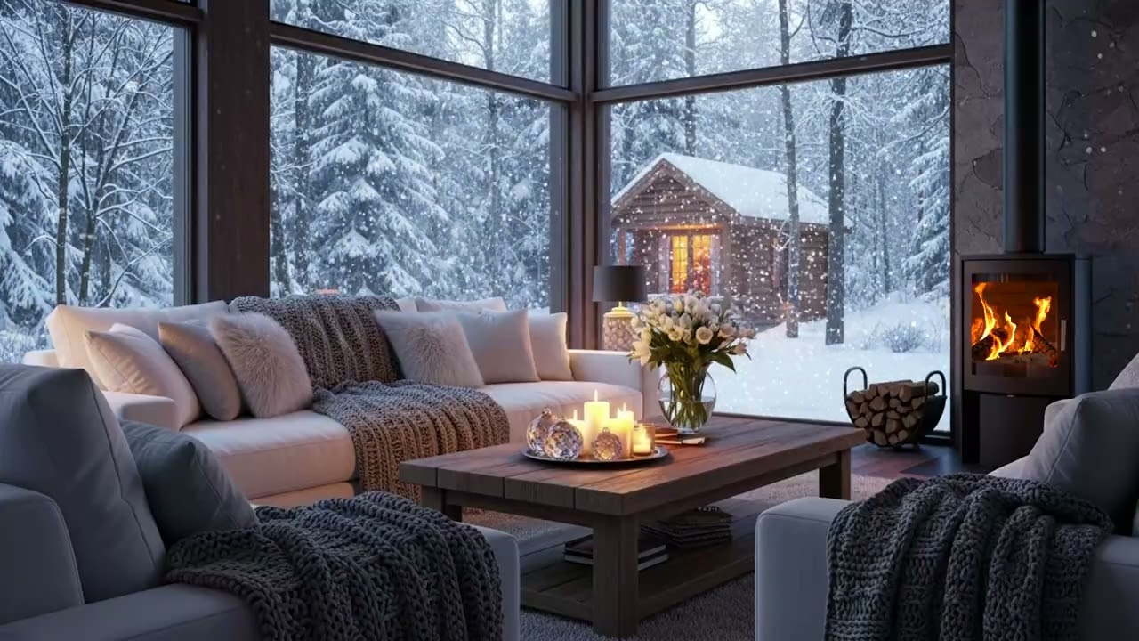 Deep Sleep Music Piano Fireplace | Soothing Winter Night