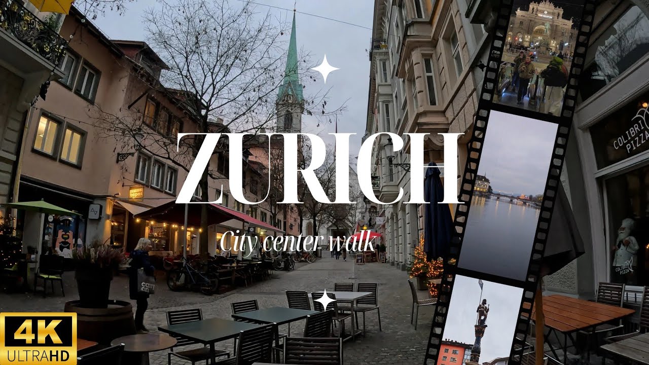 Zurich Switzerland 4K Walking Tour | Lake Zurich Bahnhofstrasse and City Center 