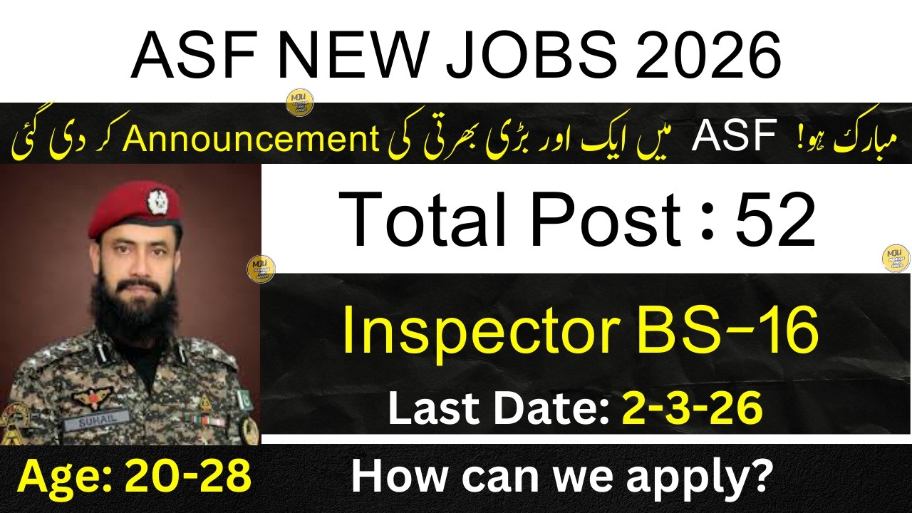 ASF Inspector Jobs 2026 | ASF Jobs 2026 | FPSC Jobs 2026 | Federal Public Service Commission Jobs