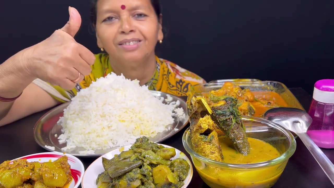 BIGBITES,EATING SHOLE MULO,PALONG SHAK,RUI MACHER PATLA JHOL।।HUGE RICE