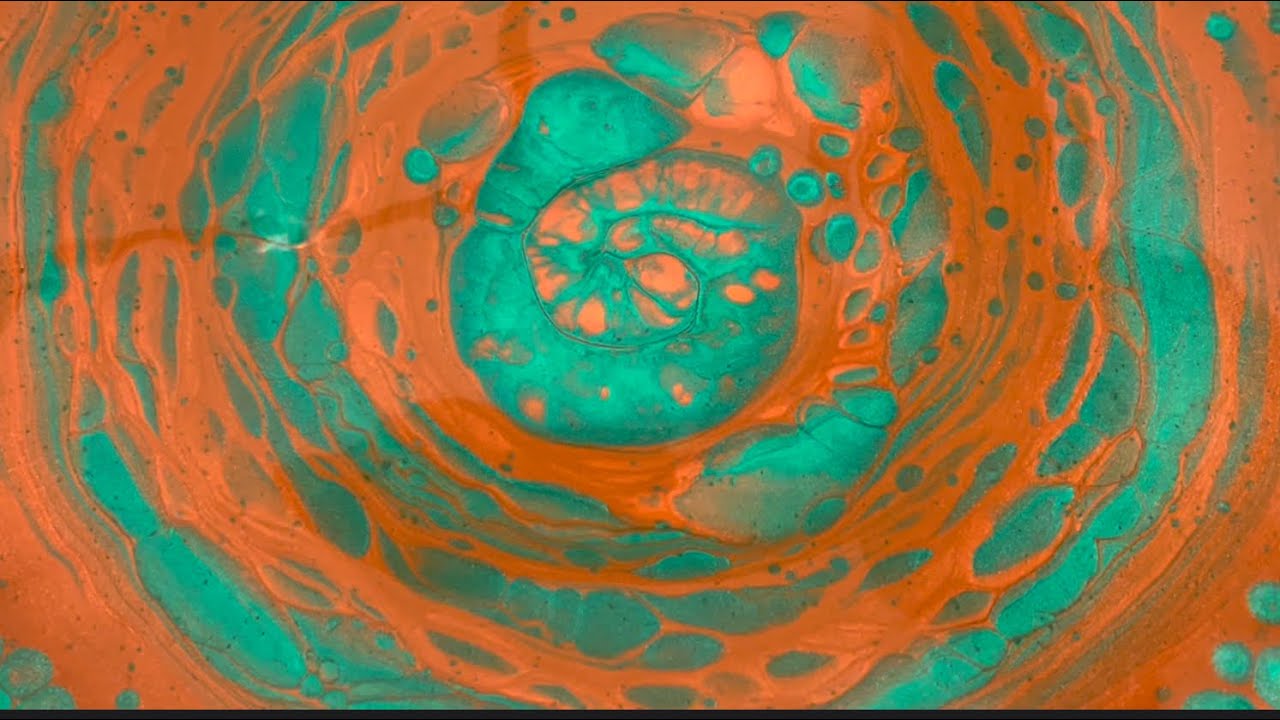 (434) GLOWING Spinning Straight Pour - Boulder Cells - Round Canvas -  Fluid Acrylic Paint Pouring