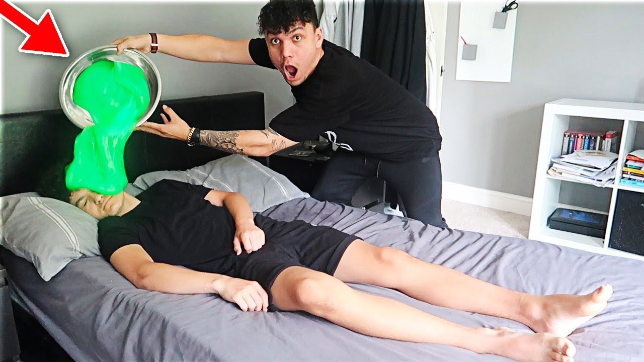 SLIME PRANK ON MY LITTLE BROTHER!!