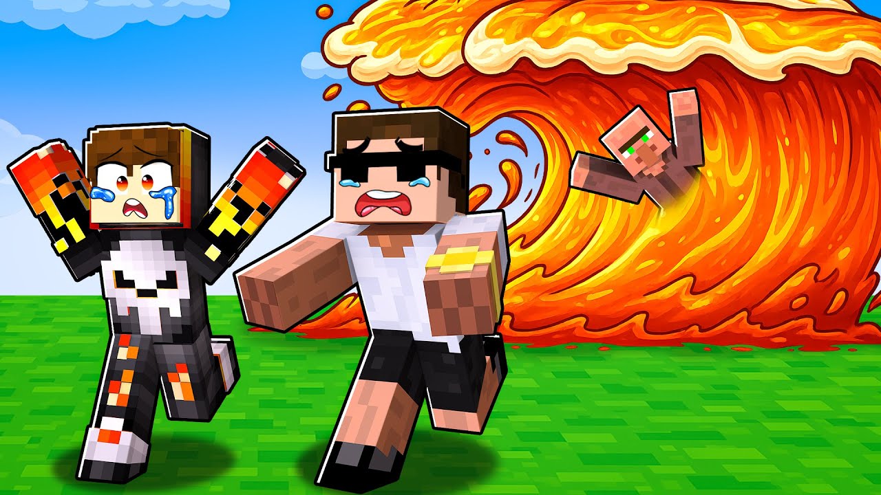 Escaping Lava Tsunami with Villager in Roblox..
