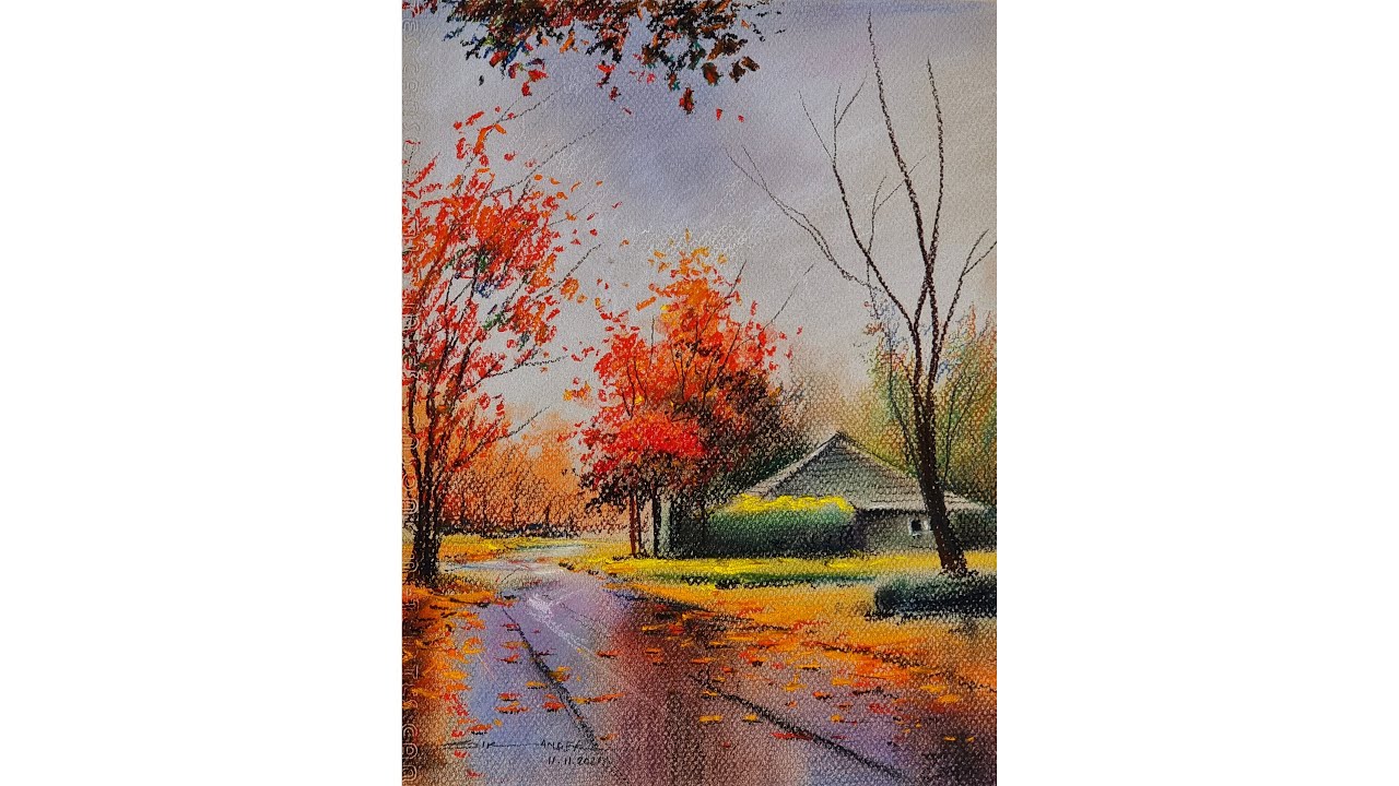 Autumn Scene Soft Pastels Landscape Painting