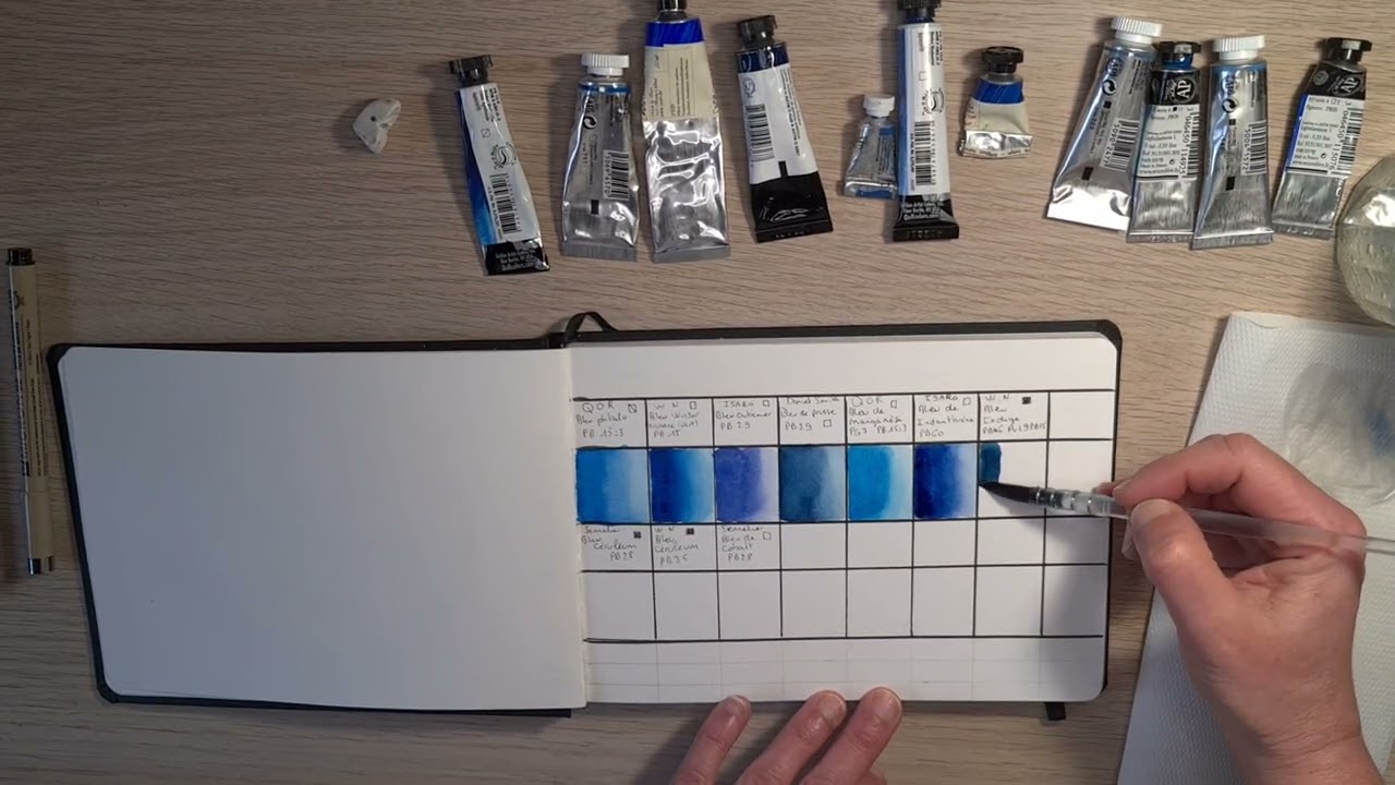 Faire un nuancier des couleurs Bleu à l'aquarelle