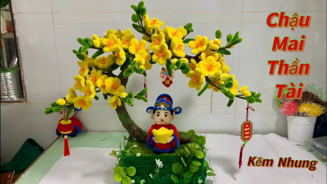 Hướng dẫn chi tiết cách làm cây Mai bonsai Thần Tài trưng tết bằng kẽm Nhung