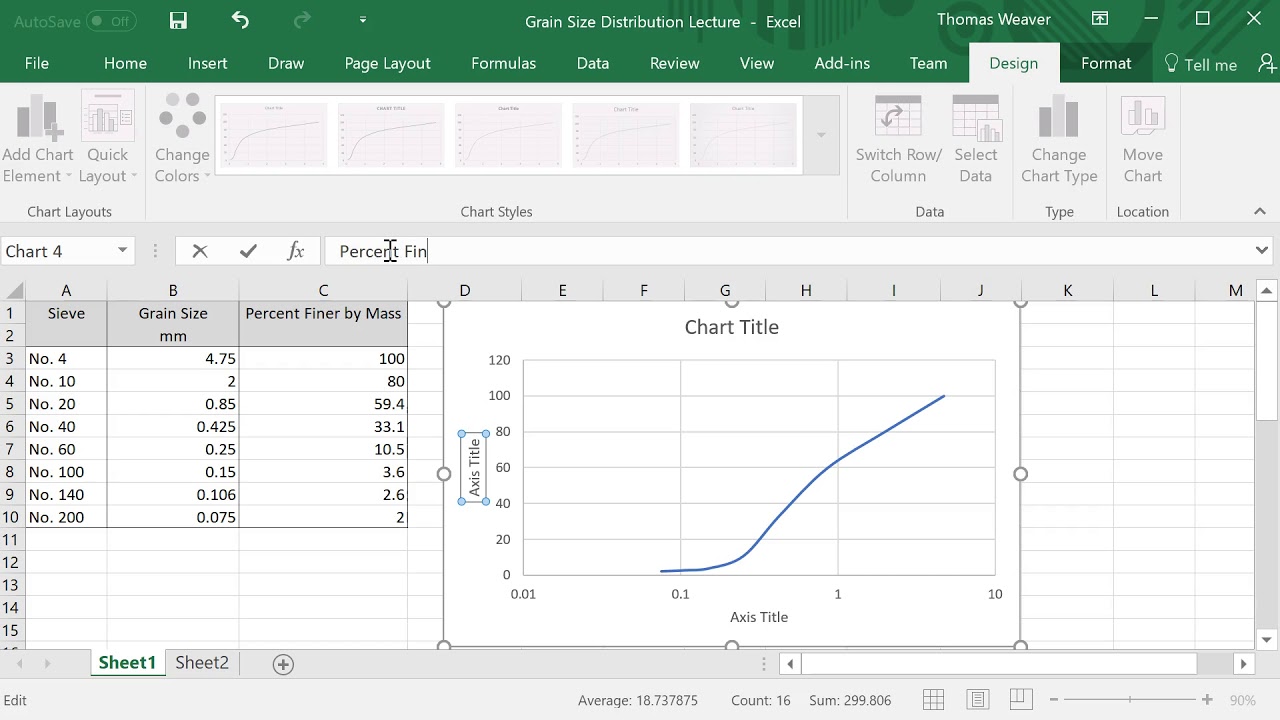 Semi-log Grain Size Plot in Excel