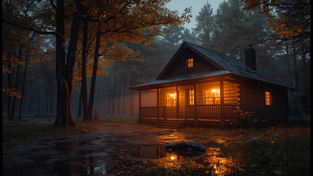 Rainy Cabin at Night Ambience | Cozy Rain Sounds for Deep Sleep, Relaxation & Study (1 hour)