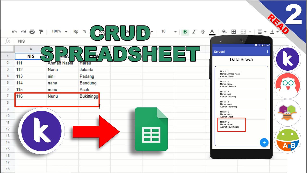 2. CRUD SpreadSheet(Read) - Kodular | MIT App Inventor | Appybuilder | Thunkable