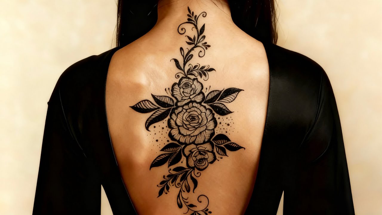 Beautiful Floral Back Mehndi Design | Rose Tattoo Style Henna