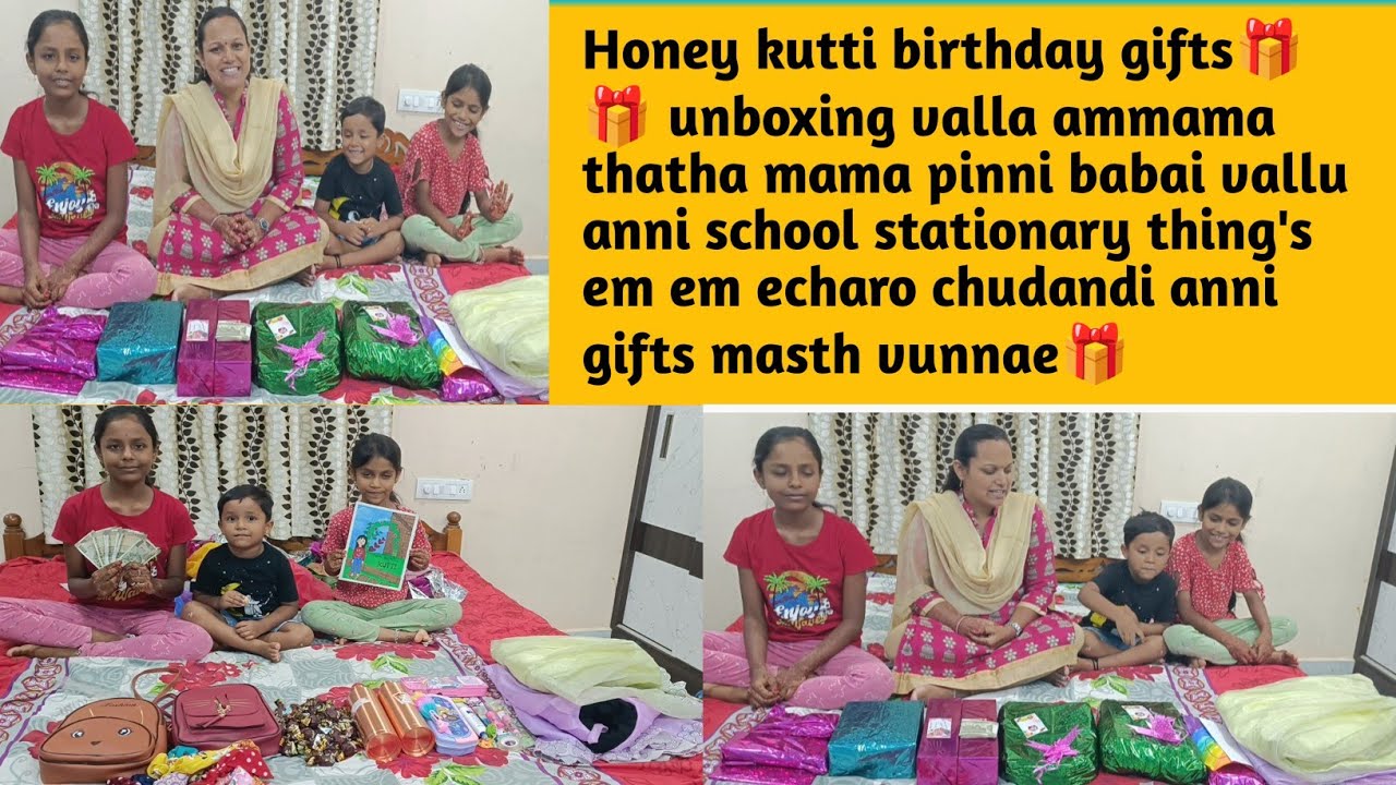 Honey kutti birthday gifts🎁🎁 అందరు school stationary thing's em em echaro chudandi gifts🎁anni super🥰