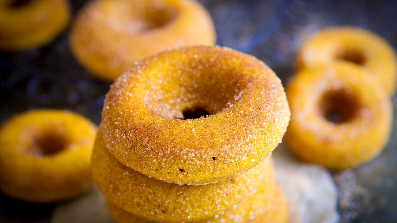 Baked Pumpkin Cake Doughnuts  - Hot Chocolate Hits