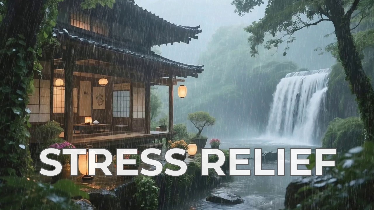 🔴 Deeply Soothing Waterfall Rain at Floral Garden Hut to Release Stress and Anxiety 🌸
