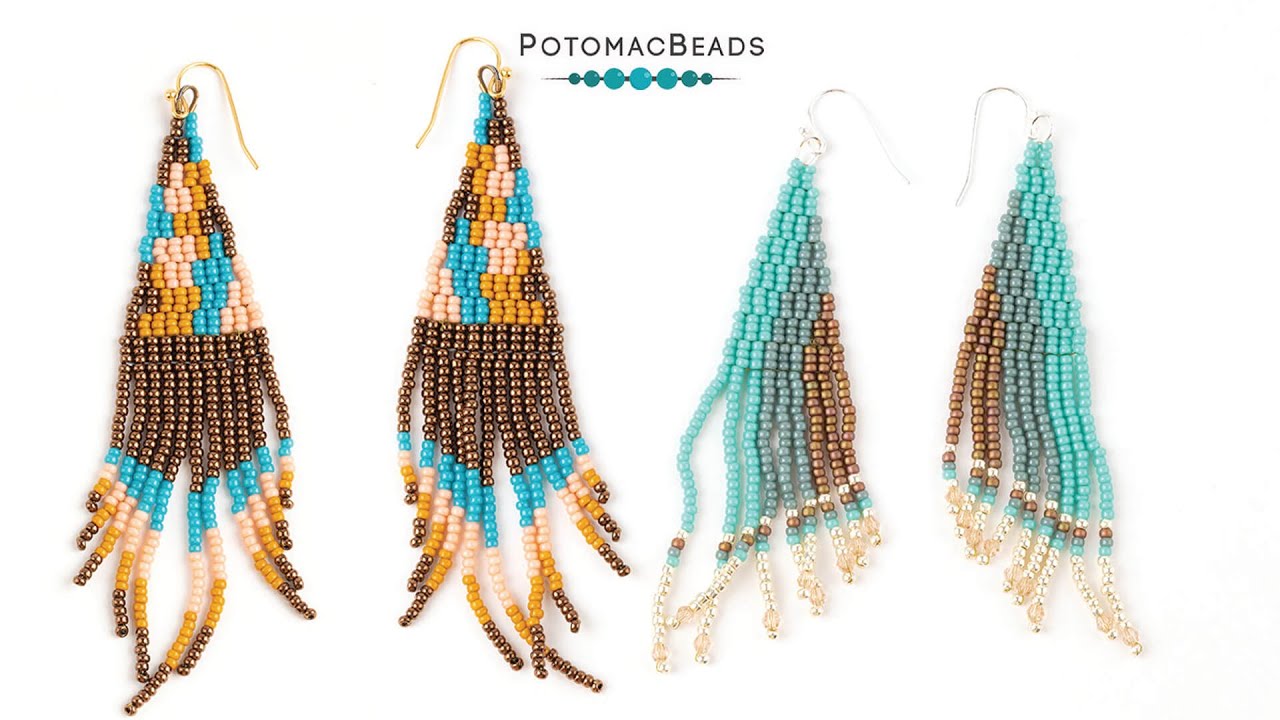 3 Drop Brick Stitch Feather Duster Earrings - DIY Jewelry Making Tutorial by PotomacBeads